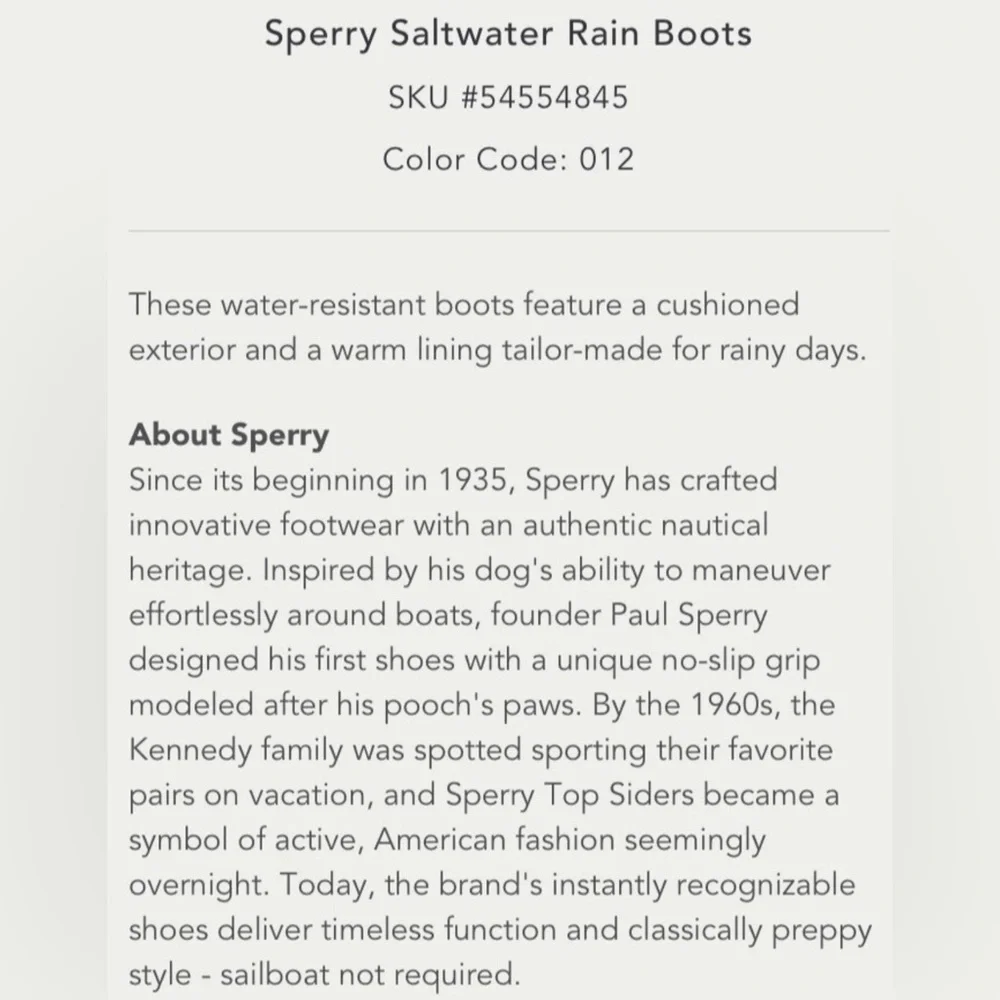 NIB Sperry for Anthropologie Women’s Saltwater Rain Boots Sz 7
